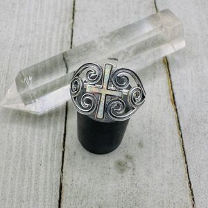 Lab Opal Cross Sterling Silver Ring